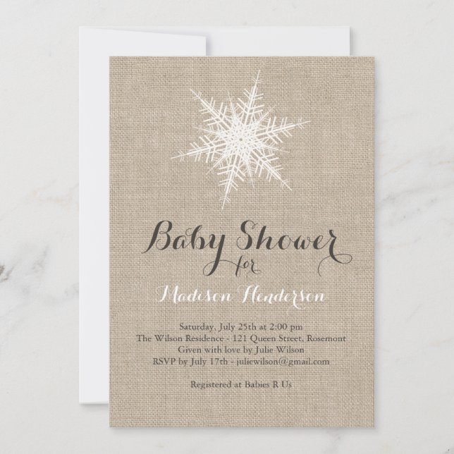 Rustic Snowflake Baby Shower Invitation (Front)