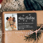 Rustic Snowflake Christmas Return Address Label<br><div class="desc">Rustic Snowflake Chalkboard Photo Merry Christmas Script Holiday Christmas Return Address Labels. Features a „Merry Christmas” script,  one family photo,  snowflakes on black chalkboard or blackboard background. Great for Christmas holiday season,  easy to personalise them with your names and return address info.</div>
