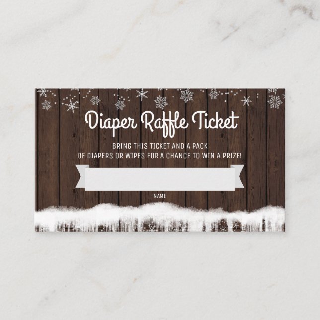 Rustic Snowflake Diaper Raffle Tickets Enclosure Card (Front)