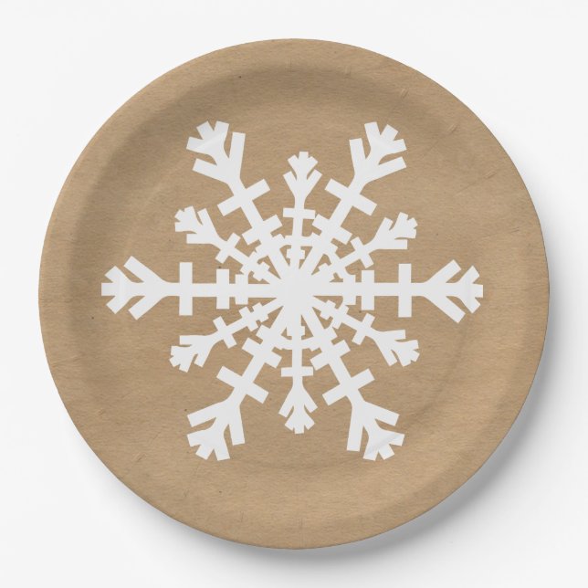 Rustic Snowflake on Kraft Paper Look Plate (Front)