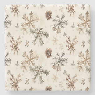 Rustic snowflakes and pine cones stone coaster