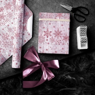 Rustic Snowflakes   Dusty Mauve Pink Wood Pattern Wrapping Paper