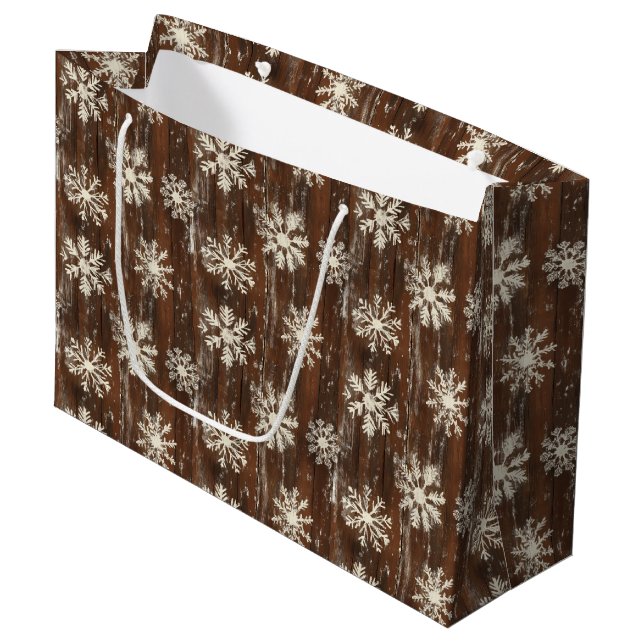 Rustic Snowflakes Large Gift Bag (Front Angled)