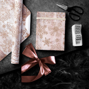Rustic Snowflakes   Rose Gold Tree and Santa Claus Wrapping Paper
