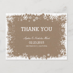 Rustic Snowflakes Wedding Thank You Postcards