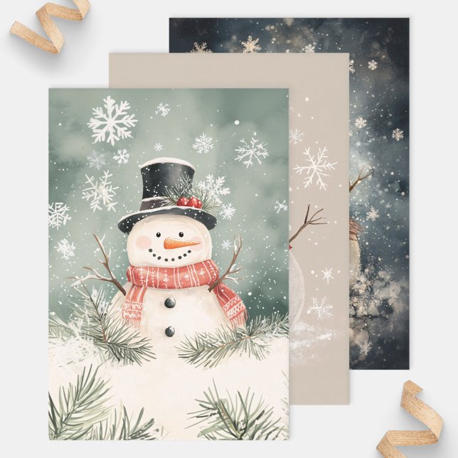 Rustic Snowman Art Variety Pack Decoupage Wrapping Paper Sheet (Creator Uploaded)
