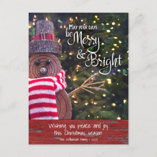Rustic Snowman Days Be Merry Bright Script Cute Holiday Postcard