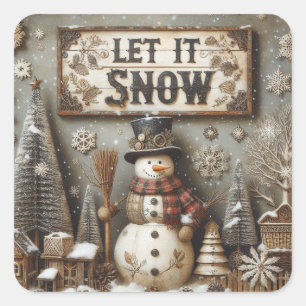Rustic Snowman 'Let It Snow' Winter Sticker