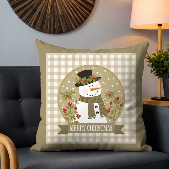 Rustic Snowman Merry Christmas Festive Holidays Cushion (Creator Uploaded)