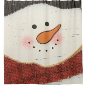 Rustic snowman shower curtain