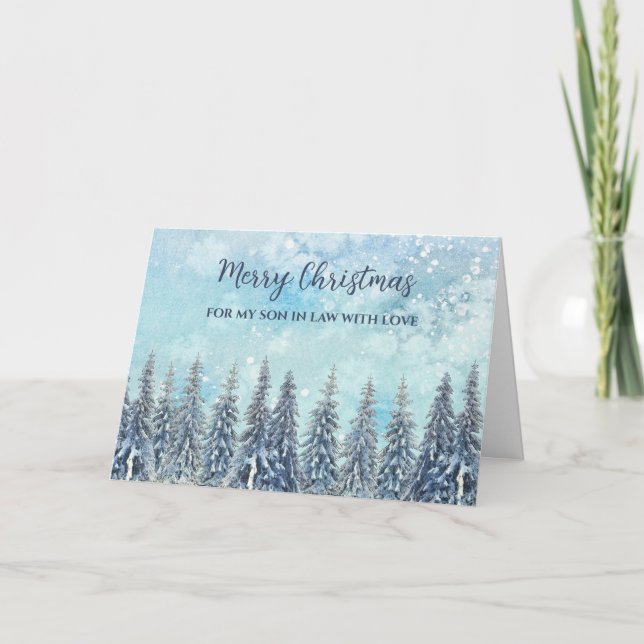 Rustic Snowy Forest Son in Law Christmas Card (Front)