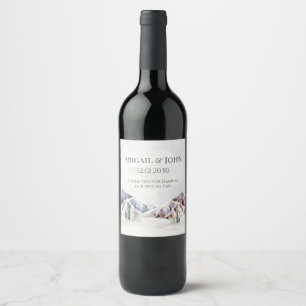 Rustic Snowy Mountain Forest Wedding Wine Label