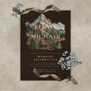 Rustic Snowy Mountain Landscape Watercolor Wedding