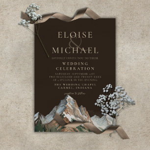 Rustic Snowy Mountain Landscape Watercolor Wedding Invitation