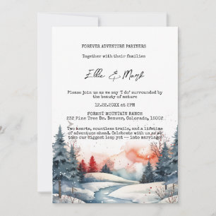 Rustic Snowy Winter Forest Sunset Wedding  Invitation