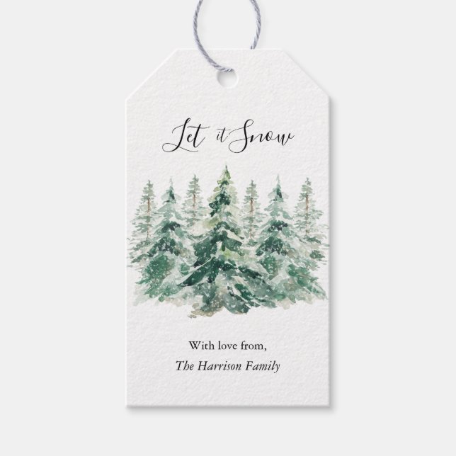 Rustic Snowy Winter Woodland Pine Trees Gift Tag (Front)