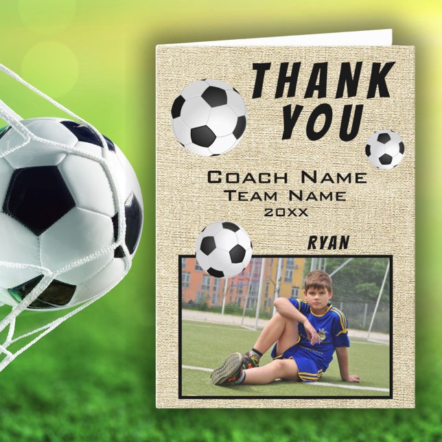 Rustic Soccer Football Sports Thank you Coach Card (Creator Uploaded)