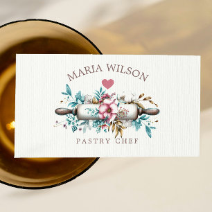 Rustic Social Media Icons Pastry Chef  Rolling Pin Business Card
