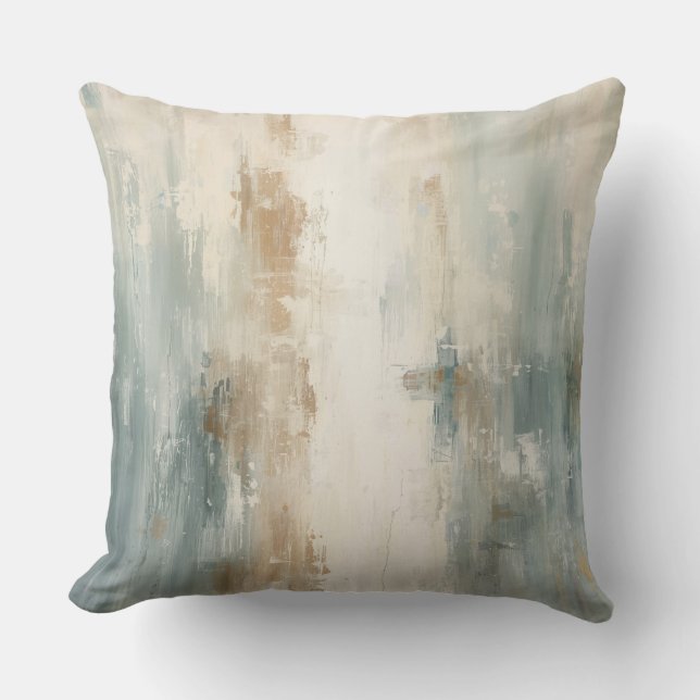 Rustic Soft Dusty Blue Brown Cream Abstract Print Cushion (Front)