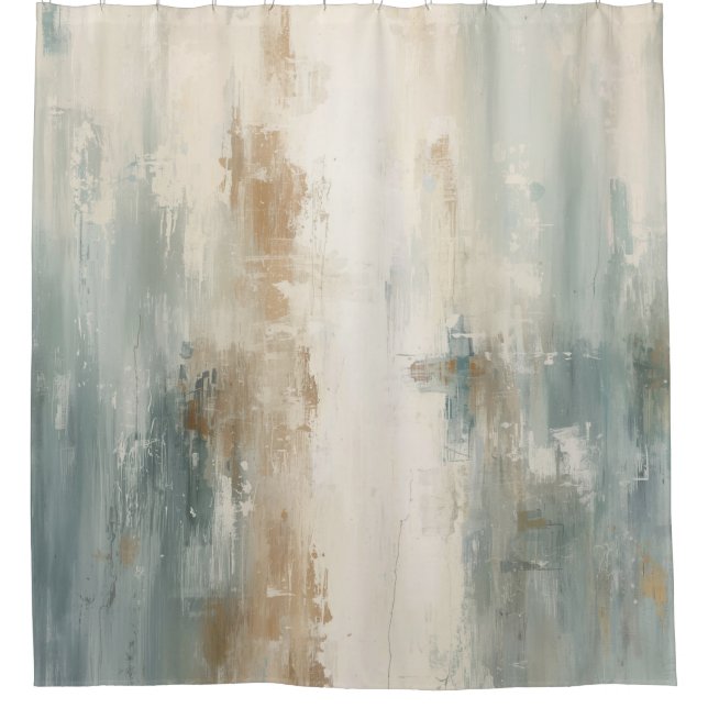 Rustic Soft Dusty Blue Brown Cream Abstract Print Shower Curtain (Front)