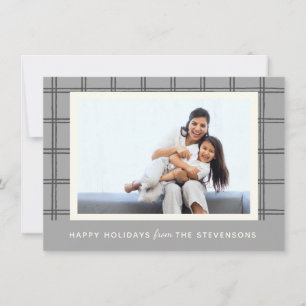 Rustic Soft Grey Plaid Custom Photo Christmas Grey Holiday Card