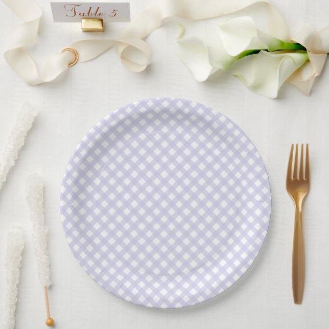 Rustic, Soft Lavender Gingham Pattern Paper Plates (Wedding)