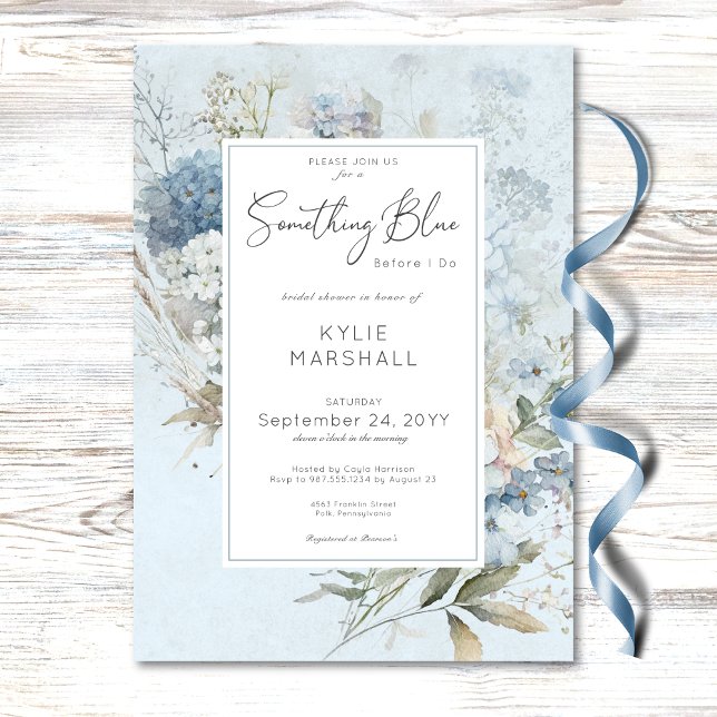 Rustic Something Blue White Floral Bridal Shower Invitation (Rustic Something Blue White Floral Bridal Shower Invitation)