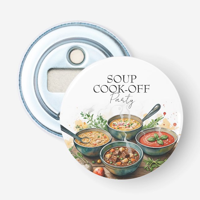 Rustic Soup Cook-Off Potluck Party Watercolor Bottle Opener (Front)