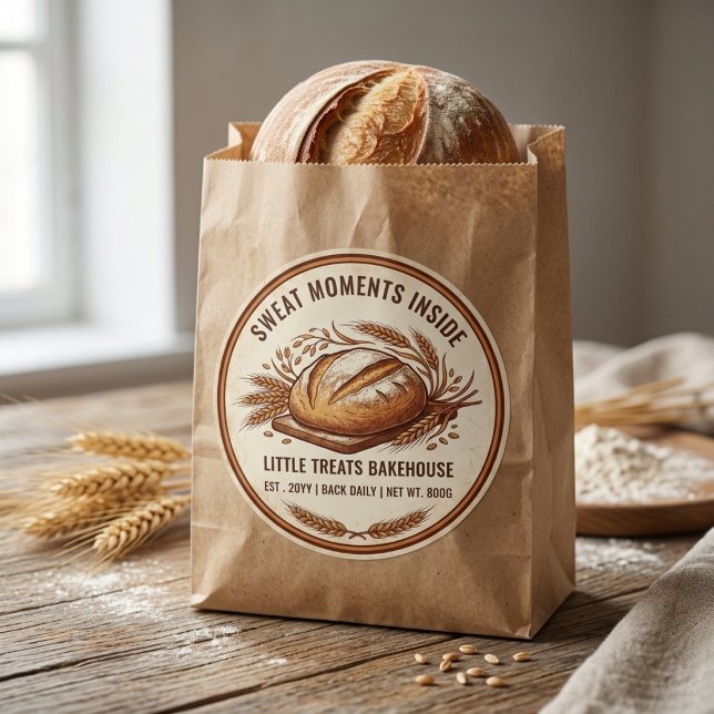 Rustic Sourdough Bread Homemade Bakery Packaging  Classic Round Sticker (Creator Uploaded)