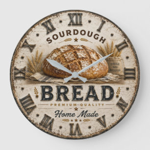 Rustic Sourdough Bread Kitchen Artisan Bakery Large Clock