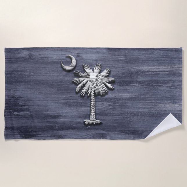 Rustic South Carolina Palmetto and Moon Beach Towel (Front)