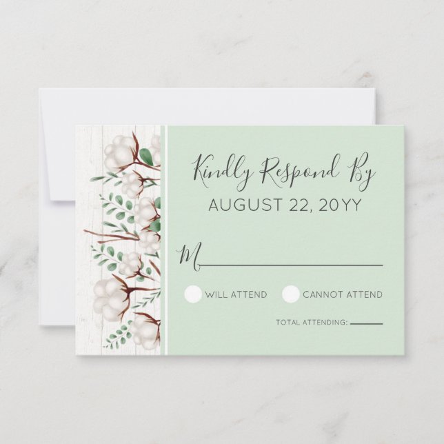 Rustic Southern Cotton & Barn Wood Wedding RSVP (Front)