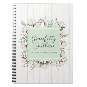 Rustic Southern Cotton Flowers on White Barn Wood Spiral Notebook