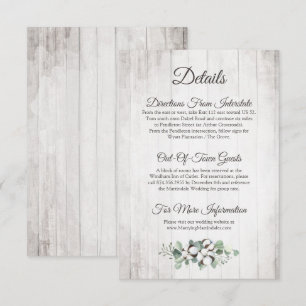 Rustic Southern Cotton Wedding Detail / Directions Enclosure Card