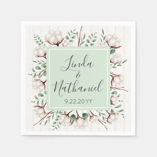 Rustic Southern Cotton & Wood Country Farm Wedding Napkin (Front)
