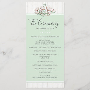 Rustic Southern Cotton & Wood Farm Wedding Program Programme