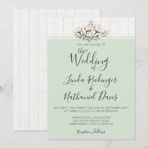 Rustic Southern Cotton & Wood Wedding Invitation