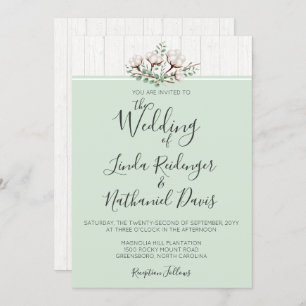 Rustic Southern Cotton & Wood Wedding Invitation