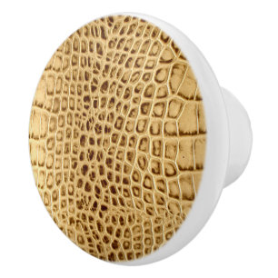 Rustic Southern Country Beige Alligator Leather Ceramic Knob