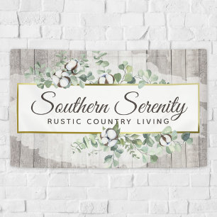 Rustic Southern Watercolor Cotton & Botanical Banner