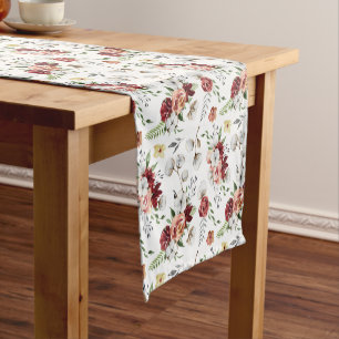Rustic Southern Watercolor Floral & Cotton Pattern Short Table Runner