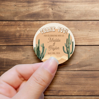 Rustic Southwestern Desert Cactus Thank You Favour Classic Round Sticker
