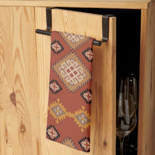 Rustic Southwestern Tribal Diamond Boho Aztec Tea Towel