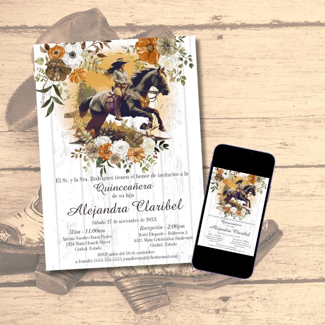 Rustic Spanish Quinceañera Mis Quince Cowgirl Invitation (Creator Uploaded)