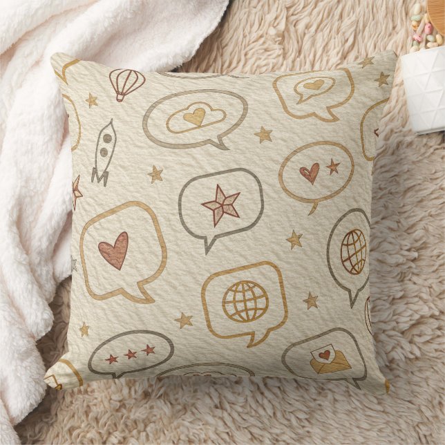 Rustic Speech Bubbles & Hearts Seamless Pattern Cushion (Blanket)