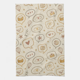 Rustic Speech Bubbles & Hearts Seamless Pattern Tea Towel