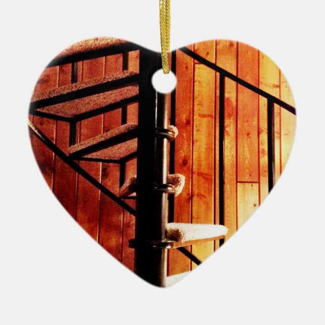 Rustic Spiral Staircase at Cabin Ceramic Tree Decoration (Front)