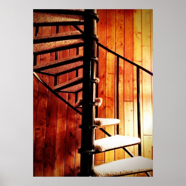 Rustic Spiral Staircase at Mountain Lodge Cabin Poster (Front)