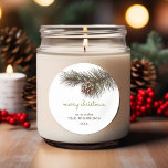 Rustic Sprig Pine Merry Christmas Classic Round Sticker<br><div class="desc">Simple and rustic pine sprig and pinecone with classic script typography. Green and brown stickers for Christmas cards,  favours,  or gift wrapping make it festive and personal this season.</div>