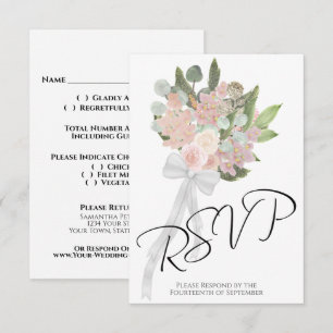 Rustic Spring Bouquet Coral Pink & Mauve Wedding RSVP Card